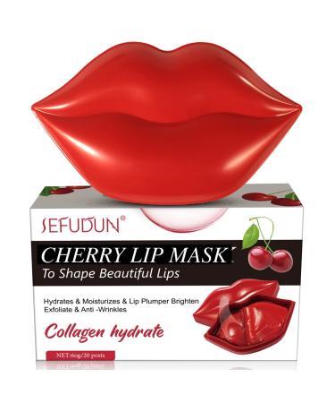 20 Pcs Lip Mask  Cherry Lip Mask  Nature Plant Lip Scrub  Moisturizing Sleeping Collagen Hydrate Lip Scrubs  Soothing for Lip  Moisturizes  Lip Plumper Brighten  Exfoliate and Anti - Wrinkles