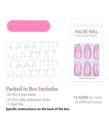 24 PCS Long Coffin Fake Nails Set - Love Pink Olive False Nails with Glue Sticker and File - Buy Online on GoSupps.com