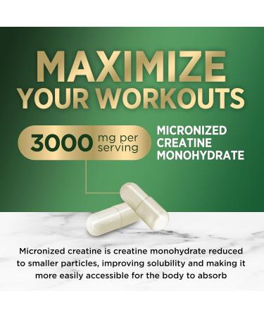 Creatine Monohydrate Capsules 3000mg Best Micronized Creatine Powder - Supports Lean Muscle Strength Energy & Endurance - Nature's Supplement Non-GMO Gluten Free for Women & Men - 120 Capsules 120 Count (Pack of 1) - Buy Online on GoSupps.com