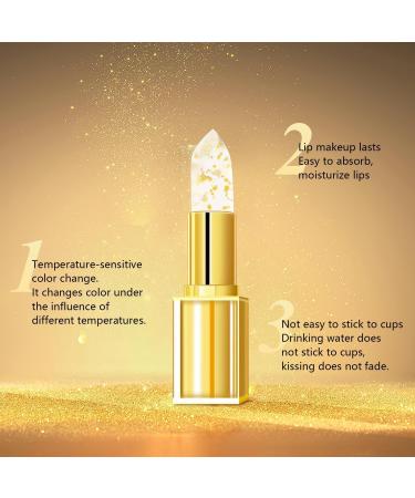 FLLUOUZH 2 Pieces Transferproof Color Changing Lipstick Gold Foil for Women Long Lasting Moisturizing Shiny Lip Gloss Deep Nourishment Transparent Gold Crystal Lipstick - Buy Online on GoSupps.com