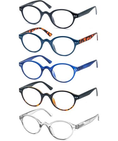 Reading Glasses 1.25 Readers 5 Pack - Lightweight Round Eyeglasses for Women Men - Flexible Spring Hinge - Mix Color 5 Pair Set - Buy Online on GoSupps.com