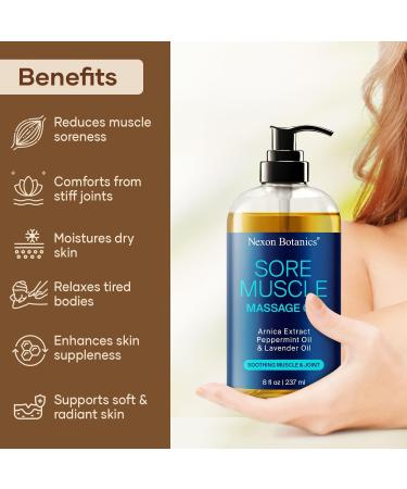 Sore Muscle Massage Oil - 8 fl oz | Peppermint Lavender & Arnica | Pain Relief & Muscle Relaxation | Nexon Botanics - Shop Internationally - Buy Online on GoSupps.com
