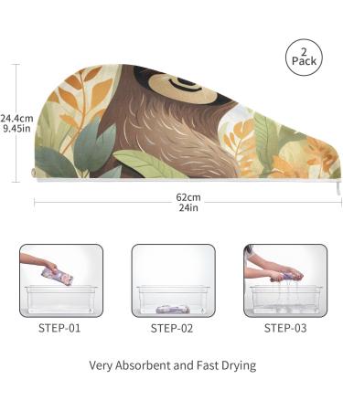 Sloth Leaves Hair Towel 2 Pack - Super Absorbent Quick Dry Hair Turbans for Women & Girls | Perfect Head Towel with Button Twisty Wrap - Buy Online on GoSupps.com