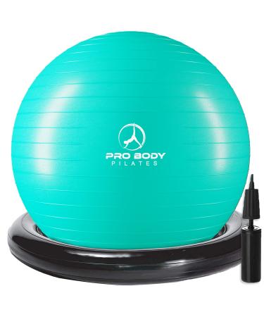 ProBody Pilates Ball Yoga Ball Chair, Exercise Ball Chair with Base or Stand for Home Office Desk Sitting or Workout, 65cm Antiburst Balance & Stability Ball Seat, Large Gym Ball for Back, Abs Aqua 65 cm