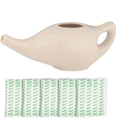 Premium Handcrafted Ceramic Neti Pot with Salt for Nasal Cleansing - Dishwasher Safe 225ml - Dotted Ivory by HealthGoodsIn - Buy Online on GoSupps.com