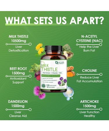 NATURE TARGET Milk Thistle Supplement for Liver Cleanse Detox & Repair Support Supplement with 350mg of 30:1 Milk Thistle Extract Equivalent to 10500mg 120 Veggie Capsules(60 Days Supply) 120 Count (Pack of 1) - Buy Online on GoSupps.com