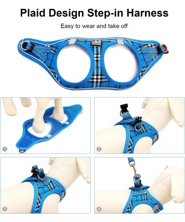 Suredoo Dog Harness for Small Dogs with Leash - Reflective Breathable Anti-Training - Blue Checked (M) | Perfect for Small & Medium Breeds - Buy Online on GoSupps.com