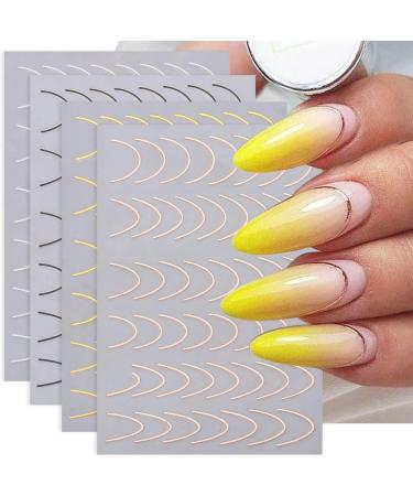 French Line U-Shaped Nail Art Stickers - 8 Sheets Exquisite Decals in Gold, Silver, Black, and Rose Gold for Women and Girls - Buy Online on GoSupps.com