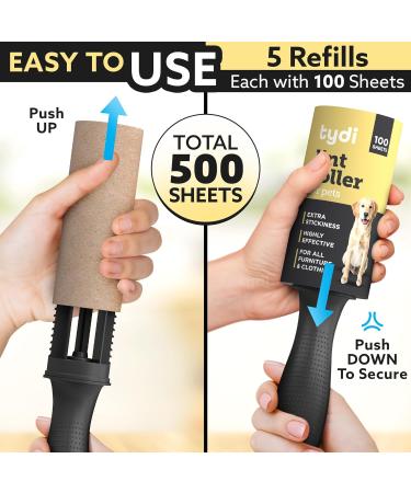Tydi Pet Lint Rollers - 500 Sheets of Lint Roller Refills & 2 Handles - 100 Sheets per Sticky Clothes Roller - Lint Rollers for Pet Hair - Reusable Lint Roller for Clothes - Fluff Remover for Clothes 2 Handles + 500 Sheets - Buy Online on GoSupps.com
