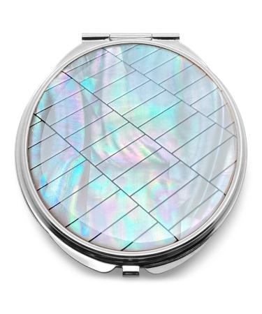 MADDesign Mother of Pearl Compact Makeup Travel Mirror Silver Bricks Design