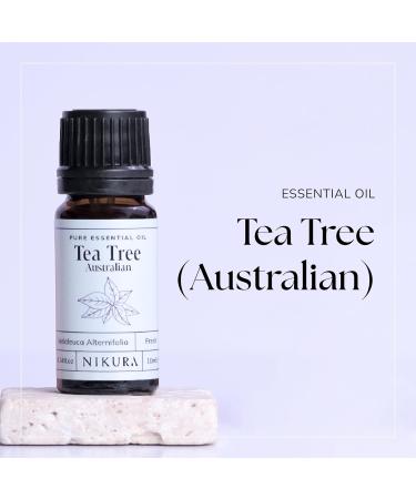 Nikura Pure Australian Tea Tree Essential Oil for Skin Nail Fungus Face Hair Acne Piercings Head Lice | Diffuser Oil for Home Candle & Soap Making | 10ml | Vegan & UK Made Tea Tree (Australian) - Buy Online on GoSupps.com