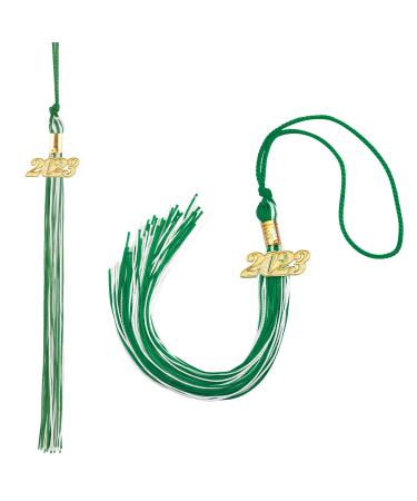 2 PCS 2023 Tassel Graduation Academic Graduation Cap Tassel for Graduation Cap Topper Hat Decoration Tassel with The 2023 Year Gold Charm Graduation Party Gift Ceremonies Accessories, (Green+White) Green White