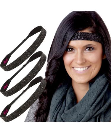 Hipsy Adjustable No Slip Wide Bling Glitter Headband 3-packs for Women Girls & Teens (Black 3-Pack)