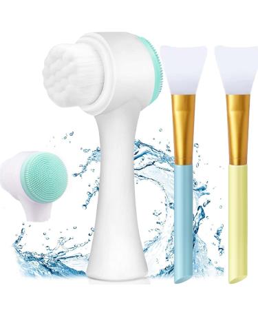 Facial Brush - Scrub Silicone Manual Double Sided Cleansing Brush and Pore Cleansing Facial Brush, with Free 2PCS Silicone Face Mask Brushes