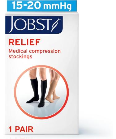 JOBST Relief Knee High Compression Socks - 15-20 mmHg Unisex Open Toe - Comfortable Black - Petite Large Full Calf - Shop Internationally - Buy Online on GoSupps.com