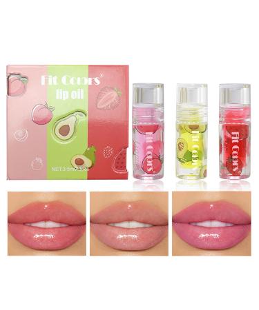 Clouparto Lip Oil 3-Pack Peach Moisturizes Soothes and Prevents Chapped Lips Avocadoand Strawberry Flavors Lip Mask Cruelty-Free Lip Moisturizer