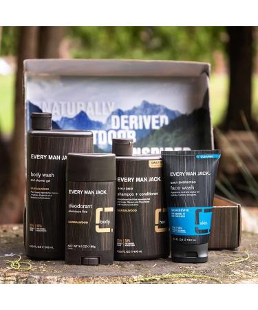 Every Man Jack Sandalwood Body Set - Clean & Gentlemanly Bath Set for Men - Body Wash, 2-in-1 Shampoo, Deodorant & Face Wash - Buy Online on GoSupps.com