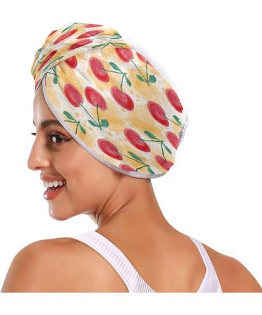 Watercolor Cherry Dry Hair Cap - Quick Drying Towel Set with Button Headband | Super Absorbent & Soft - Buy Online on GoSupps.com
