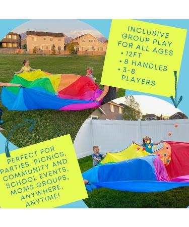12ft Rainbow Parachute Toy for Kids - Cooperative Play Gym Class Equipment with 8 Handles - Waterproof & Reinforced Stitching - Buy Online on GoSupps.com