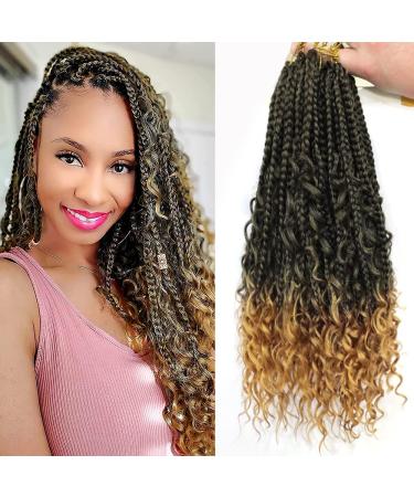 Ainimiu 14 Inch Goddess Box Braids Crochet Hair Bohomian Crochet Box Braids Curly Ends 8 Pack Crochet Braids Synthetic Braiding Hair Extension Black 14 Inch(Pack of 8) T27#