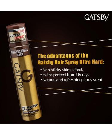 Gats'by Set & Keep Hair Spray - Ultra Hard 250ml | Quick Drying Long Lasting Hold No Flaking Natural Shine & Easy Wash Off | Contains UV Ray Protector | Hair Spray For Salon Like Finish - Buy Online on GoSupps.com