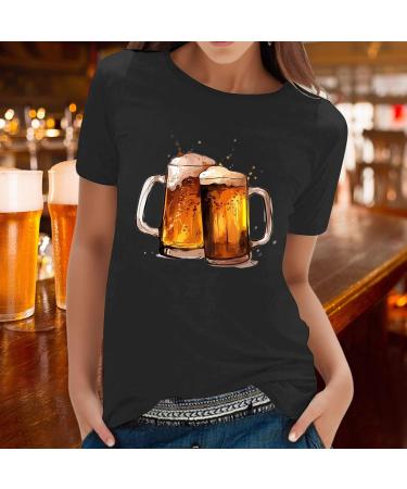 Tops Plus Size Women Women's Classic Version Cotton Oktoberfest Short Sleeve Tee Crewneck Loose Printed T Shirt Black X-Large - Buy Online on GoSupps.com