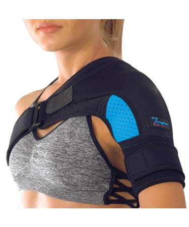 Shoulder Brace for Women and Men - Support for Torn Rotator Cuff AC Joint Pain Relief and Dislocated Shoulder. Compression Sleeve Arm Immobilizer Wrap Ice Pocket Stability Strap + Free Extension | Left-Right. Blue Small/Medium (Pack of 1)