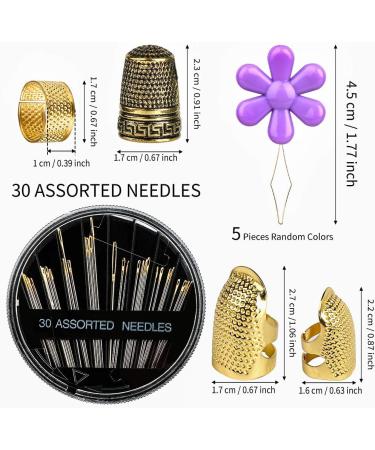 Adjustable Metal Bronze Sewing Thimble Set with Finger Protector and Needles - Hand Embroidery Craft Kit - Buy Online on GoSupps.com