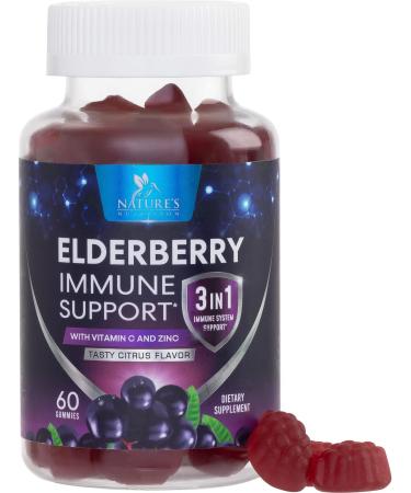 Sambucus Elderberry Gummies with Vitamin C and Zinc Immune Support for Adults & Kids - Nature's Elder Berry Supplement Vitamins Vegan Gluten Free Non-GMO Berry Flavored Gummy - 60 Gummies 60 Count (Pack of 1) - Buy Online on GoSupps.com