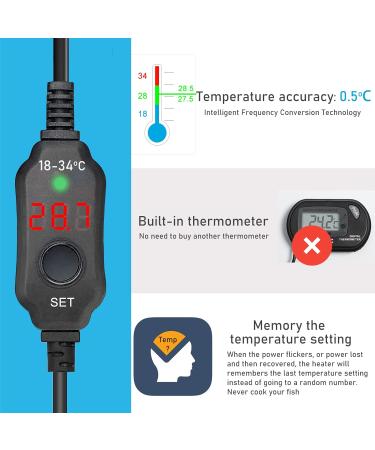 Yukihalu Mini Aquarium Heater 25W-200W with Thermometer & Temperature Controller - Ideal for 1-150L Aquariums - Buy Online on GoSupps.com
