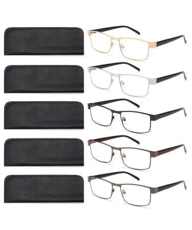 Reading Glasses for Men Blue Light Blocking, Metal Readers Anti Eye Strain/Migraine Computer Eyeglasses 5 Packs/Soft Cases (Brown/Black/Silver/Gunmetal/Gold 1.5) Brown/Black/Silver/Gunmetal/Gold 1.5 x - Buy Online on GoSupps.com