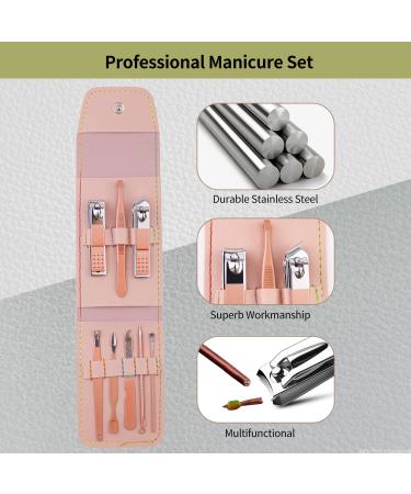 SUBESING 8 in 1 Professional Manicure and Pedicure Kit with Leather Travel Case - Pink - Buy Online on GoSupps.com