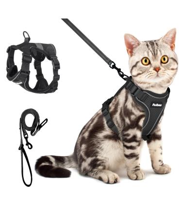 PetBonus Adjustable Cat Harness and Leash, Escape Proof Safe Breathable Pet Vest Harnesses for Walking, Easy Control Reflective Strip Comfortable Leash and Harness Set Jacket for Cats, Kitten, Kitty Black X-Small