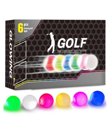 Glow in The Dark Golf Balls, Night Glowing Long Distance LED Golf Ball Colored, Golf Sports Games for Men Women and Children (6 Colors)