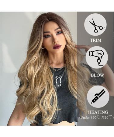 Esmee Long Curly Blonde Wig for Women - Natural Synthetic Heat-Resistant Hair for Daily Party & Cosplay - Brown Ombre Blonde - Buy Online on GoSupps.com