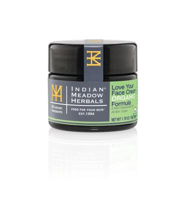 Indian Meadow Herbals Love Your Face Cream Organic Formula (2oz) - Deep Penetrating Rich Moisturizer Cream - Petroleum-Free Skin Repair Cream for All Skin Types. USDA CERTIFIED ORGANIC.