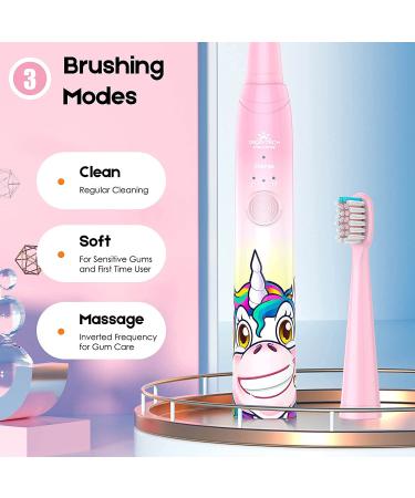 Kids Rechargeable Electric Unicorn Toothbrush with Timer - Sonic Technology, 3 Modes, Waterproof - Pink - Buy Online on GoSupps.com
