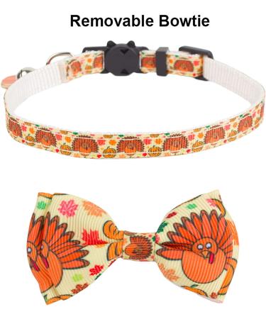 Thanksgiving Cat Collars with Bow Bell | Pumpkin Bowtie Breakaway Collar for Cats & Kittens - Buy Online on GoSupps.com