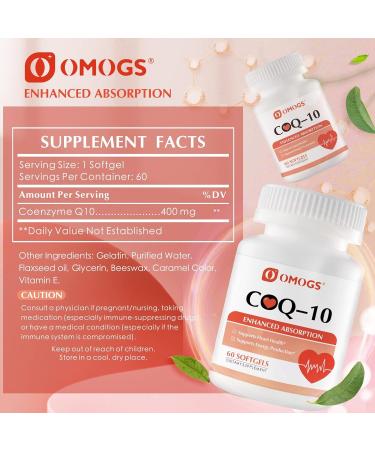 CoQ10 400mg Softgels - High Absorption Coenzyme Q10 for Heart & Immune Health | 60 Gluten-Free Softgels - Buy Online on GoSupps.com