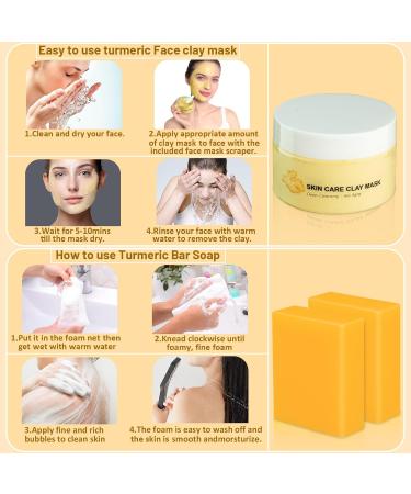 Handmade Turmeric Skincare Set: Soap Face Mask & Oil - Vitamin C for Pores & Glowing Skin - Buy Online on GoSupps.com