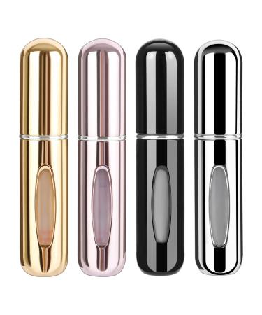 Saiveina Portable 5ml Mini Perfume Atomizer Bottles Refillable Perfume Spray Bottle Scent Pump Case Empty Perfume Bottles for Travel and Outgoing(4 Pack) Pink+Silver+Gold+Black
