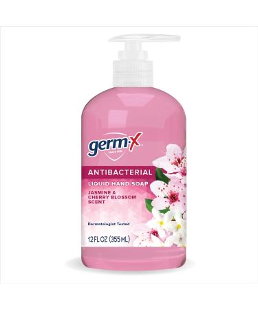 Germ-X Antibacterial Hand Soap 12 oz Pump Bottle, Jasmine & Cherry Blossom, Pack of 4 - pH Balanced, Dermatologist Tested, Moisturizing Liquid Hand Wash for Bathroom - Back to School Supplies - Buy Online on GoSupps.com