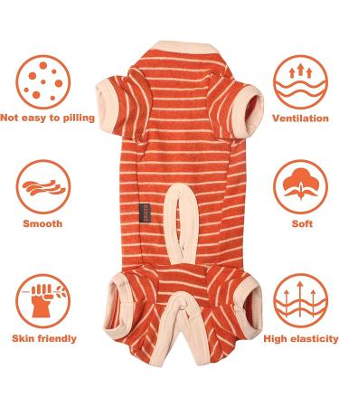 Shop Cozy XS Orange-White Strip Dog Pajamas - Soft Cotton 4-Leg Jumpsuit for Male & Female Pets - Buy Online on GoSupps.com