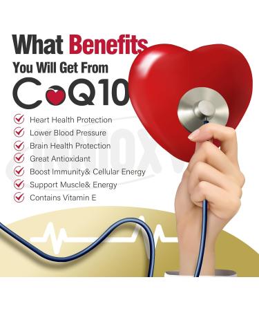 CoQ10 200mg Softgels with Vitamin E - Heart Health & Energy Booster Antioxidant Support - 60 High Absorption Nutritional Supplements - Buy Online on GoSupps.com