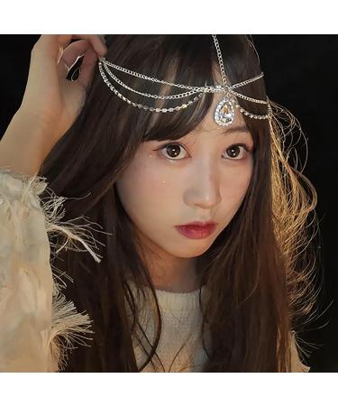 Qisogy Boho Crystal Hair Chain with Rhinestone Tassel Pendant - Princess Chain Jewelry for Women and Girls - Perfect Gift for Valentine's Day and Birthday (Silver) - Buy Online on GoSupps.com