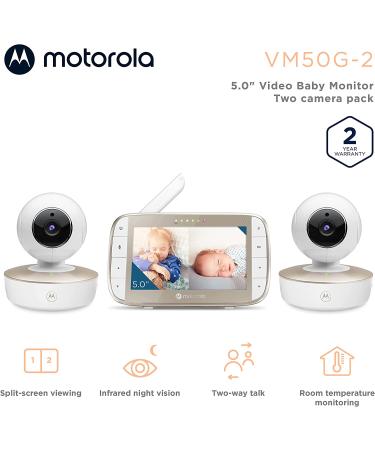 Motorola VM50G Video Baby Monitor with 2 Cameras | 1000ft Range | 2.4 GHz Wireless | 5 Split Screen | Two-Way Audio | Remote Pan Tilt Zoom | Room Temperature Sensor | Lullabies | Night Vision - Buy Online on GoSupps.com