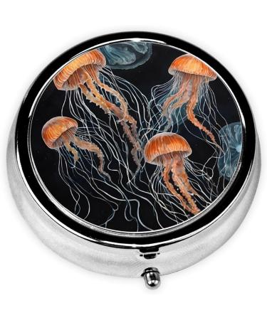 Buy Blue and Gold Jellyfish Mini Round Pill Box | 3 Compartment Portable Pill Organizer for Travel Home & Office - Buy Online on GoSupps.com