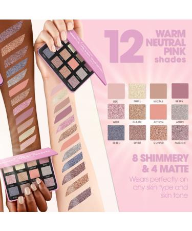 Nude Pink Rose Eyeshadow Palette - 12 Highly Pigmented Shades for Professional Neutral Makeup - Travel Size with Mirror - Buy Online on GoSupps.com