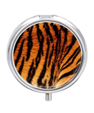 Round Pill Box Tiger Striped Pattern Print 3 Compartment Medicine Pill Case Print Pill Organizer Decorative Metal Portable Pill Box Pocket Pill Box