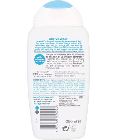 Femfresh Ultimate Care Active Vaginal Wash 250ml - pH Balanced, Fragrance Free Shower Gel with 12-hour Sweat Protection - Buy Online on GoSupps.com